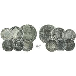 Lot of 6 Mexican bust minors: 2R 1803FT, 1R 1783FF, 1/2R 1772FM, 1/2R 1779FF, 1/2R 1794FM, and 1/2R