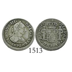 Mexico City, Mexico, bust 1/2 real, Charles III, 1772FM, initials facing rim.