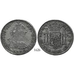 Lima, Peru, bust 8 reales, Charles III, 1776MJ, desirable date.