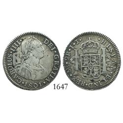 Lima, Peru, bust 2 reales, Charles IV, 1801IJ.