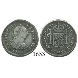 Lima, Peru, bust 1 real, Charles III, 1783MI.