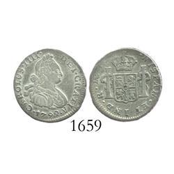 Lima, Peru, bust 1/2 real, Charles IV, 1792IJ, large bust.