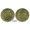 Image 1 : Peru (struck in Philadelphia), wartime brass 10 centavos, 1943.