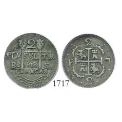 Caracas, Venezuela, 2 reales, 1818BS, encapsulated ICG VF-35.