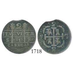 Caracas, Venezuela, 2 reales, 1818BS, encapsulated ICG VF-25.