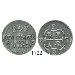 Caracas, Venezuela, 2 reales, 1820BS, encapsulated ICG VF-30.