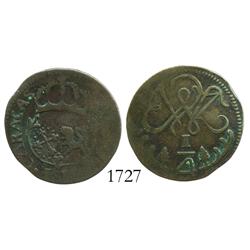 Caracas, Venezuela, copper 1/4 real, 1813, rare.