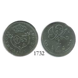 Caracas, Venezuela, copper 1/4 real, 1817, small date, ornate crown (rare variety), encapsulated ANA