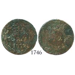 Caracas, Venezuela, copper 1/4 real, 1812, very rare.