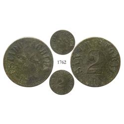 Táchira (San Christobal), Venezuela, bronze 2 reales, 1872, rare restricted-circulation coinage.
