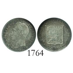 Venezuela (Paris), 5 centavos, 1876-A, unserifed A, encapsulated ANACS EF-40.