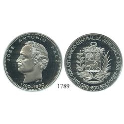 Venezuela (Mexico), proof 500 Bolivares, 1990, Paez Bicentennial, encapsulated NGC PF-69 Ultra Cameo