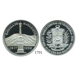 Venezuela (Wehrdole), proof 500 Bolivares, 1992, Battle of Matasiete, encapsulated NGC PF-68 Ultra C