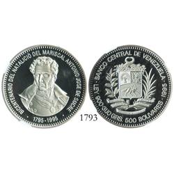 Venezuela (Canada), proof 500 Bolivares, 1995, Sucre Bicentennial, encapsulated NGC PF-69 Ultra Came