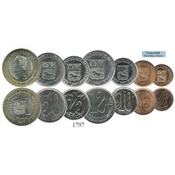 Venezuela, 2007 first day of issue complete denomination set of 7 coins (various metals, 1 bolivar a