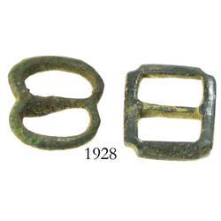 Lot of 2 small, bronze buckles.