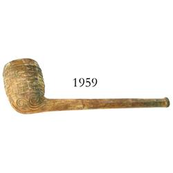 Ornate, intact clay smoking pipe.