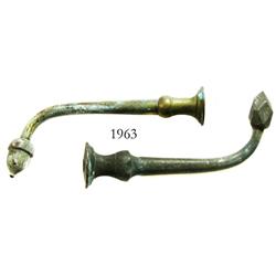 Lot of 2 large, brass handles.