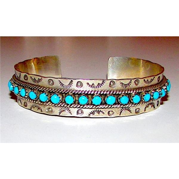Zuni Snake Eye Turquoise Ingot Sterling Cuff Bracelet Native American