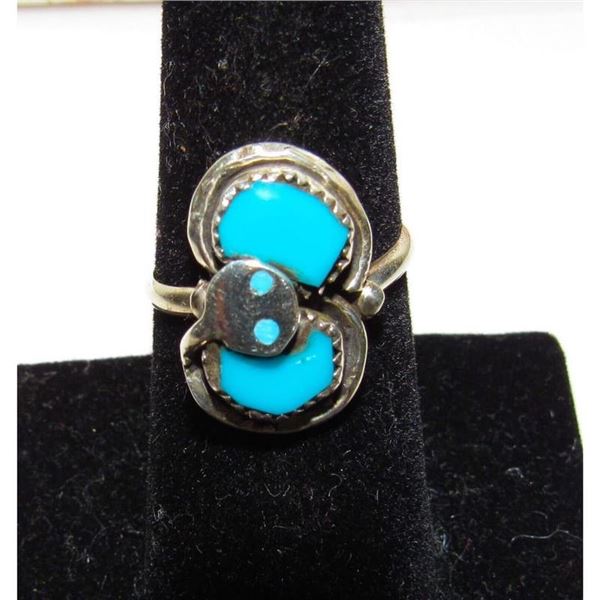 Zuni Snake Ring Size 7.5 Effie Calavaza Sleeping Beauty Turquoise Sterling Silver