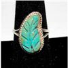 Image 1 : Zuni Carved Royston Turquoise Leaf Ring Size 8 Sterling Silver Native American