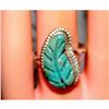 Image 2 : Zuni Carved Royston Turquoise Leaf Ring Size 8 Sterling Silver Native American