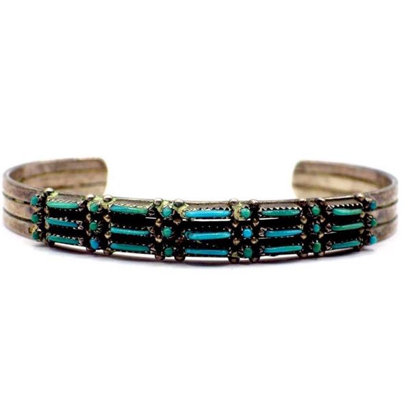 Vintage Zuni Turquoise Petit Point Cuff Bracelet Sterling Silver
