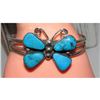 Image 2 : Navajo Kingman Turquoise Butterfly Cuff Bracelet Sterling Silver Signed
