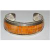 Image 1 : Navajo Orange Spiny Inlay Stacker Cuff Bracelet Sterling R. Begay