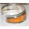 Image 4 : Navajo Orange Spiny Inlay Stacker Cuff Bracelet Sterling R. Begay