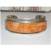 Image 6 : Navajo Orange Spiny Inlay Stacker Cuff Bracelet Sterling R. Begay