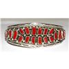 Image 1 : Navajo Mediterranean Coral Cuff Cluster Bracelet Sterling Silver Signed