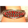 Image 3 : Navajo Mediterranean Coral Cuff Cluster Bracelet Sterling Silver Signed