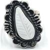 Image 1 : Zuni Carved Mother of Pearl Leaf Ring Size 7 Sterling Jack Weekoty