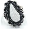Image 2 : Zuni Carved Mother of Pearl Leaf Ring Size 7 Sterling Jack Weekoty