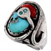 Image 1 : VTG Zuni Snake Ring Sz 10.5 Turquoise Coral Sterling Silver Effie Calavaza