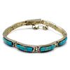 Image 2 : Navajo Turquoise Inlay Link Bracelet Sterling Silver Calvin Begay