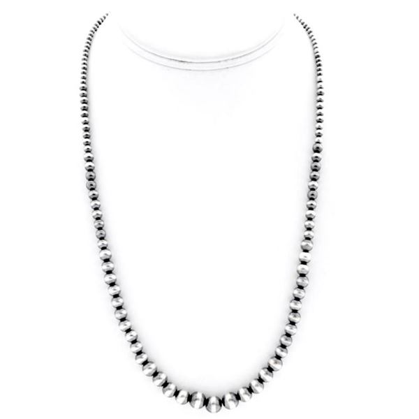 Navajo Pearls Necklace Sterling Silver Graduated Sterling Beads Necklace 20"L