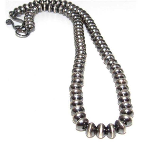 6mm Navajo Pearls Necklace Sterling Silver Saucer Beads Choker Necklace 16"L