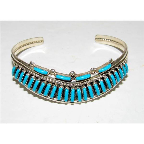 Vintage Zuni Petit Point Turquoise Cuff Bracelet Sterling Silver