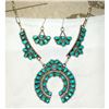 Image 1 : Navajo Turquoise Cluster Naja Squash Blossom Necklace & Earrings Set Sterling Nez