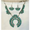 Image 2 : Navajo Turquoise Cluster Naja Squash Blossom Necklace & Earrings Set Sterling Nez