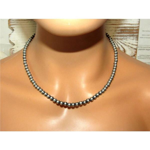 Navajo Pearls Necklace Sterling Silver 5mm Beads Necklace 18"L Choker