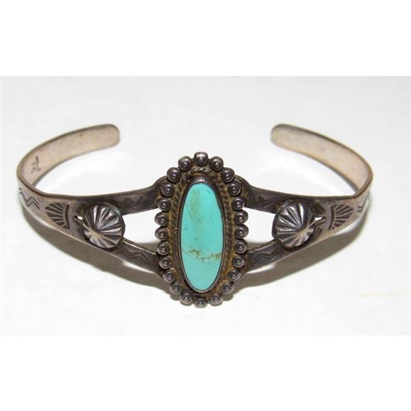 Vintage Fred Harvey Era Bracelet Navajo Sterling Turquoise Cuff