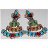 Image 2 : VTG Navajo Turquoise Dangle Earrings Orange Red Spiny Sterling