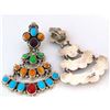 Image 3 : VTG Navajo Turquoise Dangle Earrings Orange Red Spiny Sterling