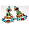 Image 4 : VTG Navajo Turquoise Dangle Earrings Orange Red Spiny Sterling