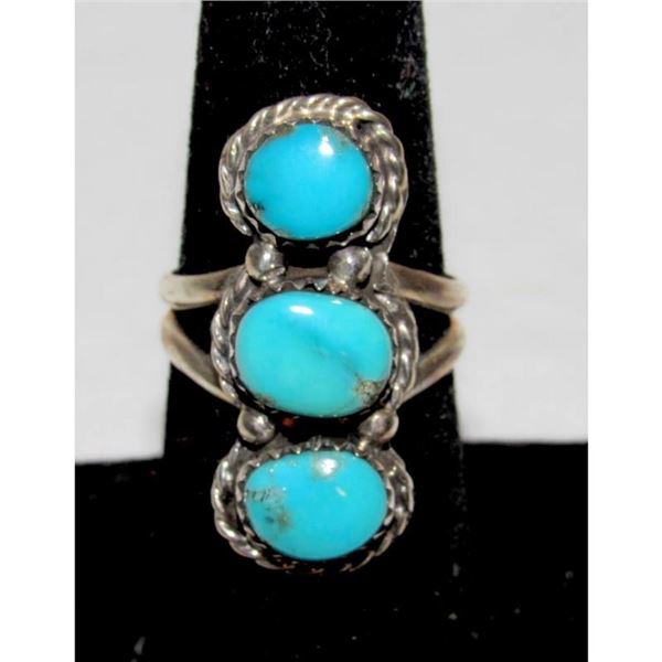Navajo Blue Royston Turquoise Ring Sz 6.5 Sterling Silver Signed Native