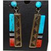 Image 1 : VTG Navajo Orange Spiny & Turquoise Dangle Earrings Sterling Silver E. Jackson