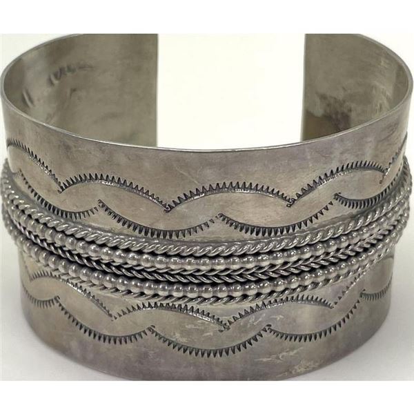 Old Pawn Navajo Ingot Cuff Bracelet Hand Stamped Sterling Silver 65g